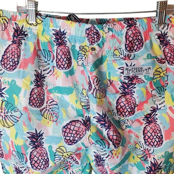 Free Planet Pineapple Men's Colorful Swim Trunks, NWT, XL - Picture 4 of 5